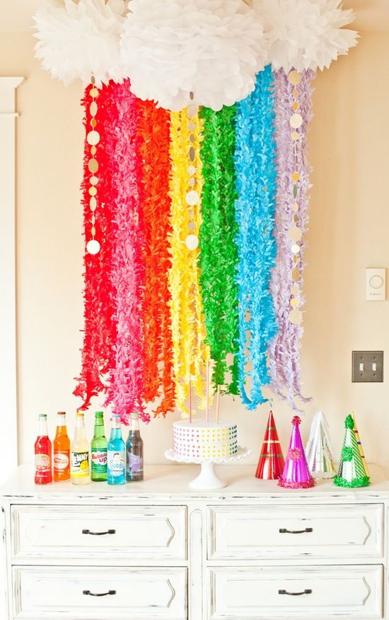 Rainbow Party Decorations for Birthday, Include Tissue Pom Pom